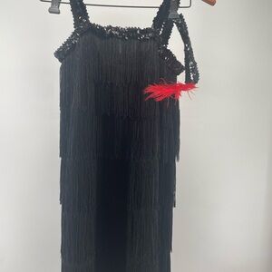 Girls Flapper Dress with Red Feather Accent